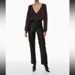 Aritzia Wilfred The Melina Pant Black Vegan Leather Straight High Rise Size 2